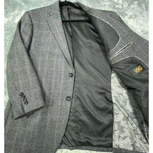 Apollo King Blazer Mens 48R Windowpane Herringbone Sport Coat Jacket 100% Wool